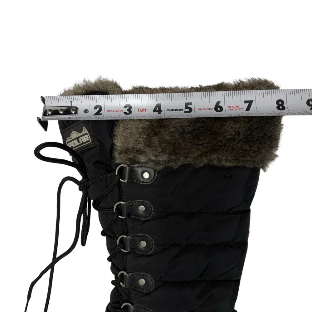 Polar Black Brown Quilted Faux Fur Mid Calf Waterproof Winter Boots‎ Sz 6 S5